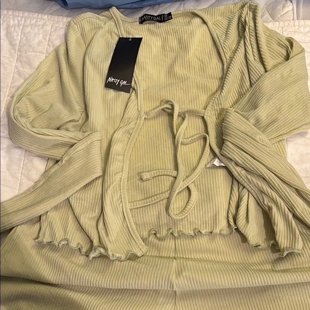 Nasty Gal Light Green Ribbed Knit Ensemble